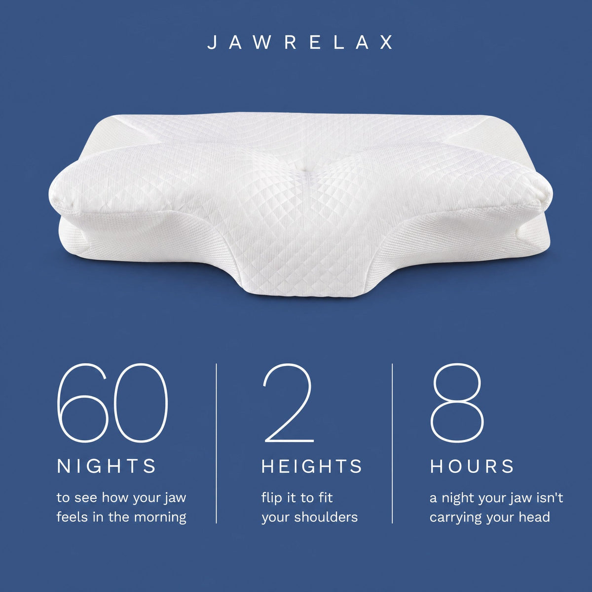 60 nights, 2 heights, 8 hours a night your jaw is not carrying your head